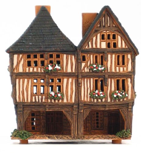 Ceramic Tealight Candle Holder | Room Decoration | Collectible miniature of Timbered Old House in Dinan, France | C340AR* © Midene