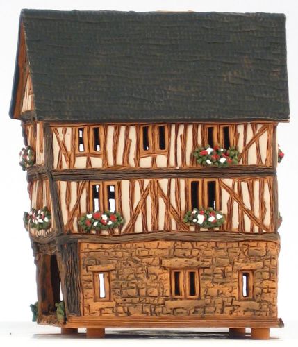 Ceramic Tealight Candle Holder | Room Decoration | Collectible miniature of Timbered Old House in Dinan, France | C340AR* © Midene