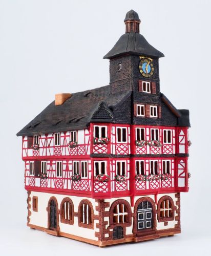 Ceramic Tealight Candle Holder | Room Decoration | Collectible miniature of Heppenheim town hall Germany | E224AR* © Midene