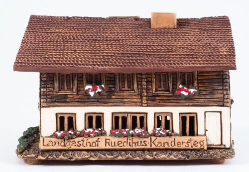 Ceramic Tealight Candle Holder | Room Decoration | Collectible miniature of Landgasthof Ruedihus im KanderstegHouse,  Swiss | A299AR © Midene