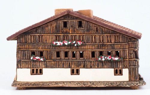 Ceramic Tealight Candle Holder | Room Decoration | Collectible miniature of Landgasthof Ruedihus im KanderstegHouse,  Swiss | A299AR © Midene