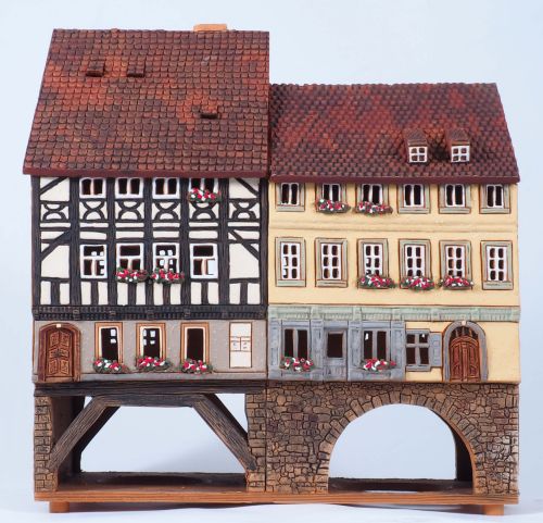 Ceramic Tealight Candle Holder | Room Decoration | Collectible miniature of Merchants' bridge Erfurt Thuringia Germany | F247AR* © Midene