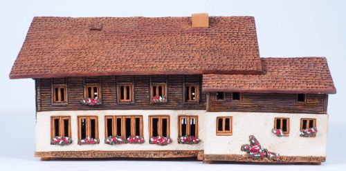 Ceramic Tealight Candle Holder | Room Decoration | Collectible miniature of House in Kandersteg  Bern canton Switzerland | E252AR* © Midene