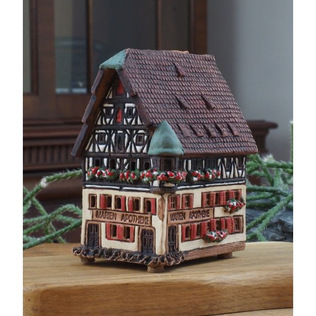 Ceramic house incense burner 'Marienapotheke in Rothenburg', 10 cm