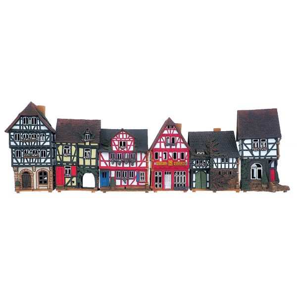Hand Made Tealight Candle Holder Street Lot Miniature German Houses Clay Ceramic 